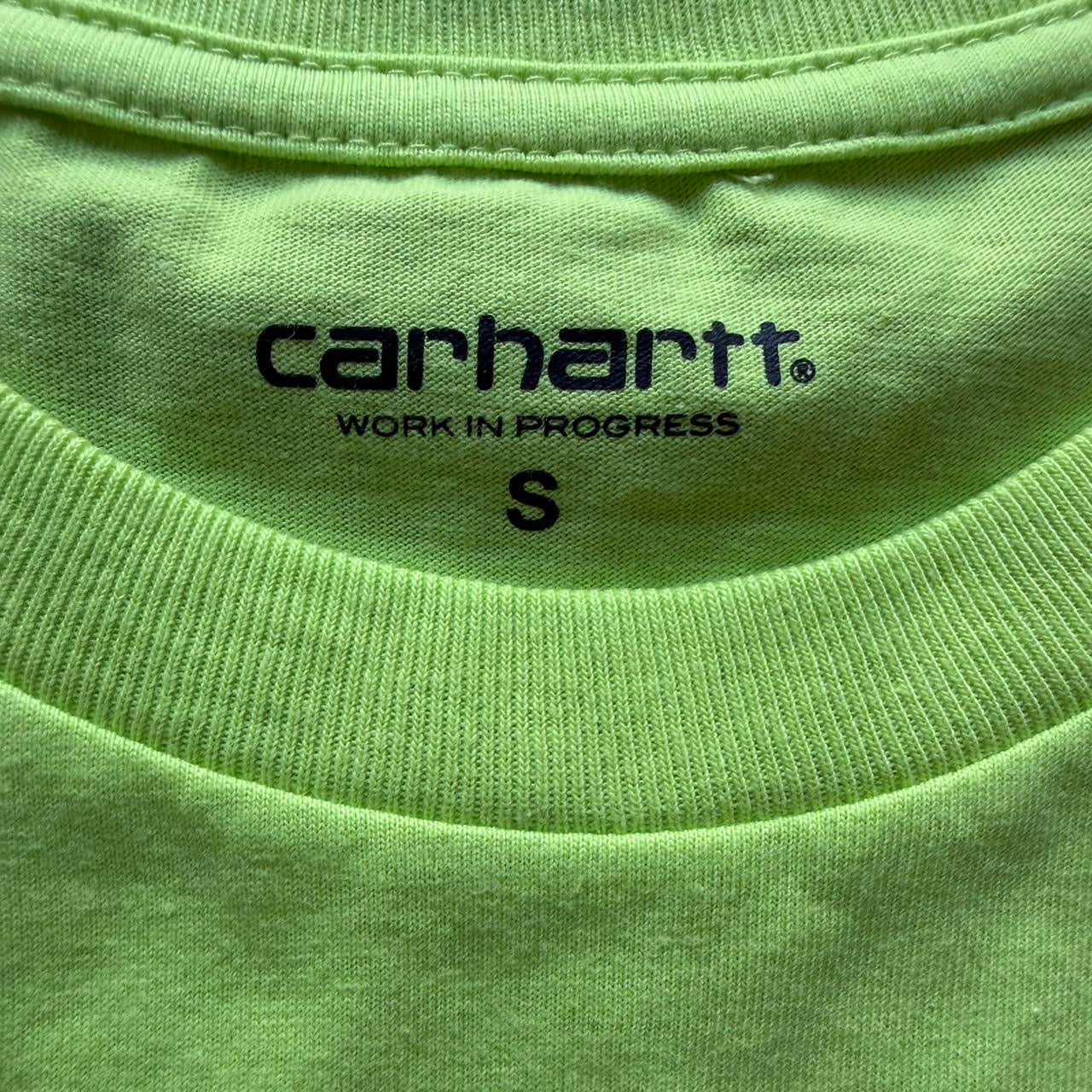 Lime green Carhartt Pocket T-Shirt by The Hennessy Archive, featuring a front pocket and casual workwear style.