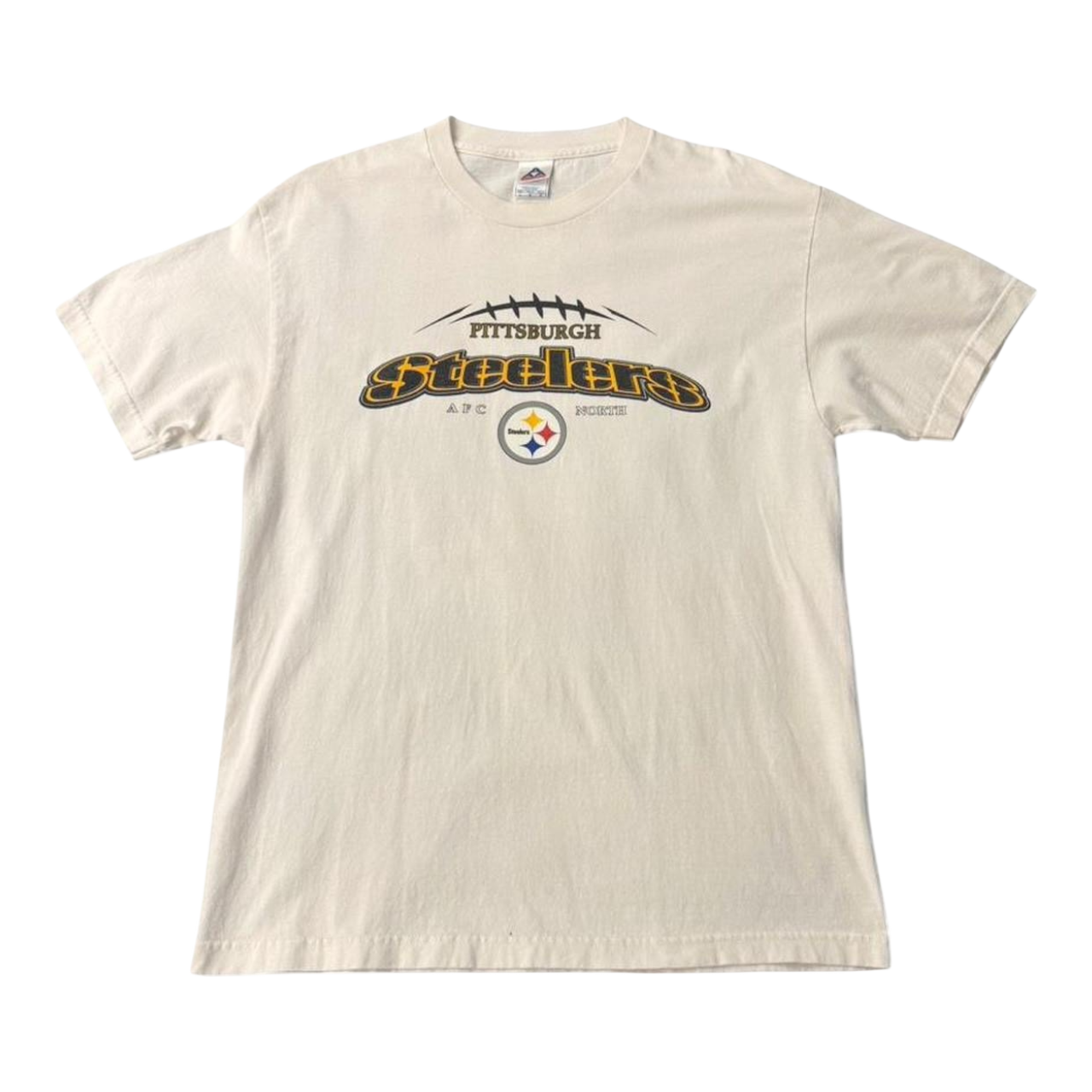 Vintage Pittsburgh Steelers NFL T-shirt featuring front print logo from the 2000s, by The Hennessy Archive.