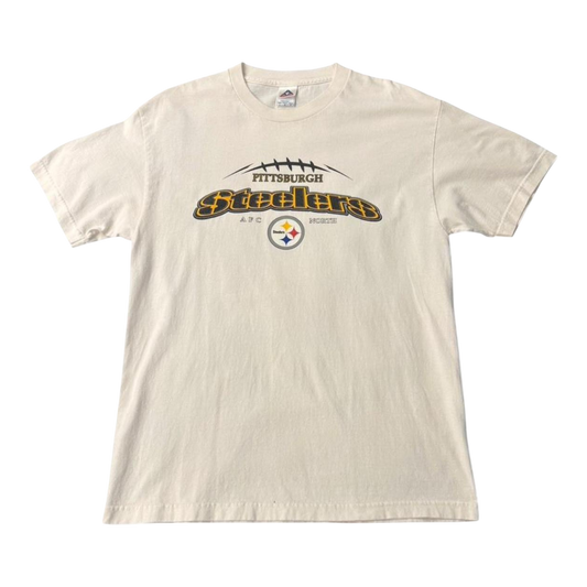 Vintage Pittsburgh Steelers NFL T-shirt featuring front print logo from the 2000s, by The Hennessy Archive.