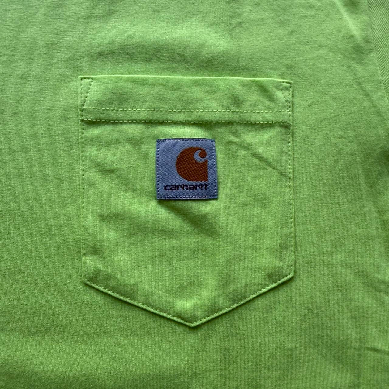 Lime green Carhartt pocket T-shirt by The Hennessy Archive, casual workwear style with front chest pocket and short sleeves.