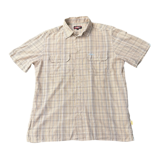 Vintage O'Neill striped button-up polo shirt by The Hennessy Archive, featuring classic Y2K surf style and 2000s casual fashion.