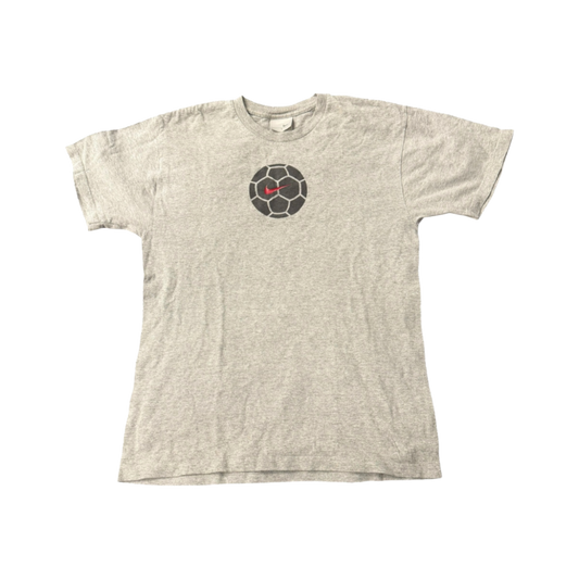 Vintage Nike soccer T-shirt in grey from the 2000s, featuring classic Y2K style and The Hennessy Archive branding.